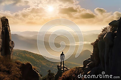 Active hiker enjoying the view. AI Generated Stock Photo