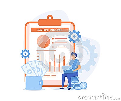 Active income, getting wages for work concept. Idea of business growth and development. Vector Illustration