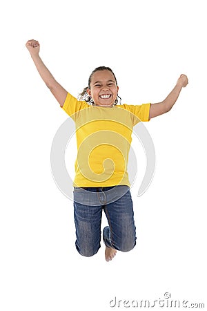 Active Joyful Girl Jumping Stock Photo