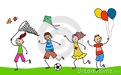 Active kids.Cartoon kids playing. Vector Illustration