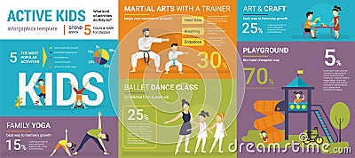 Active kids infographics vector illustration of children classes Vector Illustration