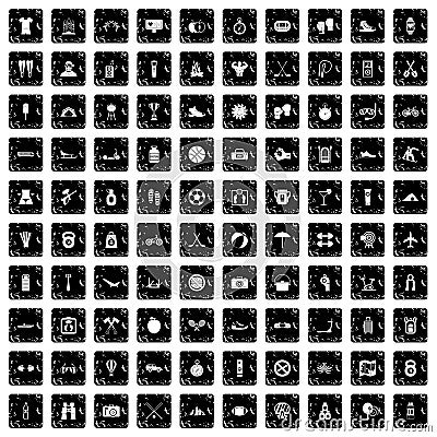 100 active life icons set, grunge style Vector Illustration