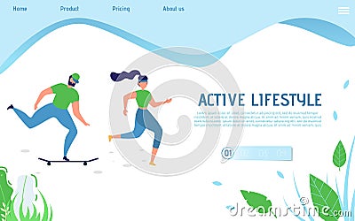 Active Lifestyle Landing Page for Sporty People Vector Illustration