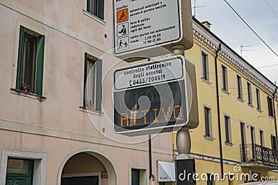 Active limited traffic zone road sign Editorial Stock Photo