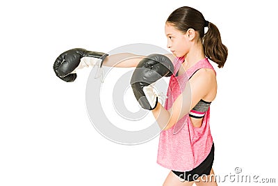 Sporty young girl taking boxing lessons Stock Photo