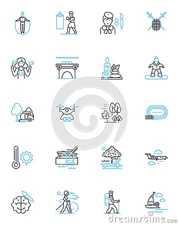 Active living linear icons set. Fitness, Health, Exercise, Movement, Wellbeing, Vigor, Agility line vector and concept Vector Illustration