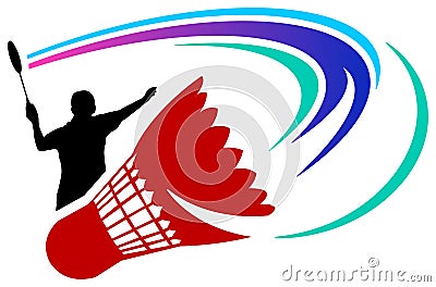 Active man with shuttlecock Vector Illustration