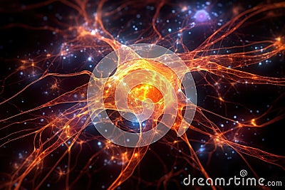 Active neuron synapse. Generative AI Stock Photo