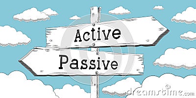 Active, passive - outline signpost with two arrows Cartoon Illustration