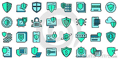 Active protection icons set line color vector Vector Illustration