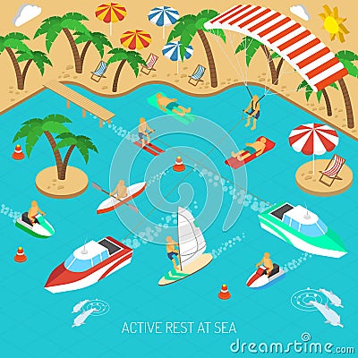 Active rest at sea concept Vector Illustration