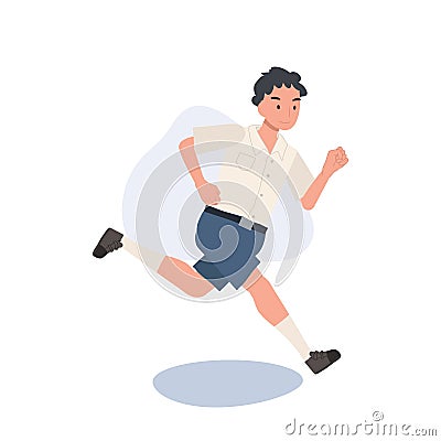 Active School Life concept. Young Thai Student boy in Uniform Running with Joy Vector Illustration