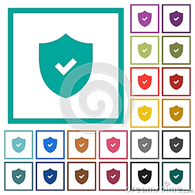 Active security flat color icons with quadrant frames Stock Photo