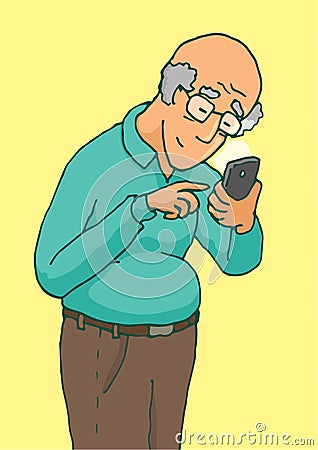 Active senior using a smartphone with touchscreen Vector Illustration