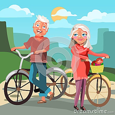 Active seniors couple with bicycles Vector Illustration