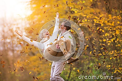 Active seniors having fun in nature Stock Photo