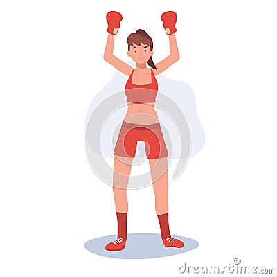 Active Sports Woman Boxing with Confidence. Powerful Female Boxer in Gym Workout Session Vector Illustration