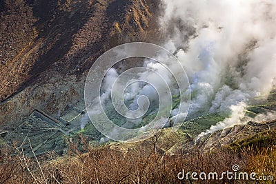 Active sulphur vents of Owakudani at Fuji volcano, Japan Stock Photo