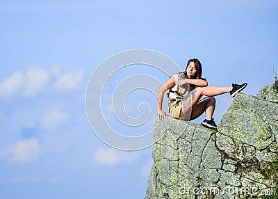 active vacation. way to success. mountain traveling and hiking. rock climbing. mountaineering lover. reaching the top Stock Photo