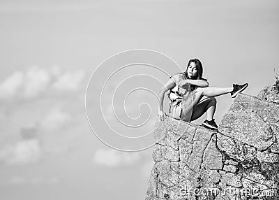 active vacation. way to success. mountain traveling and hiking. rock climbing. mountaineering lover. reaching the top Stock Photo