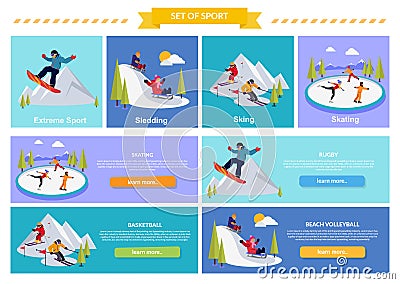 Active Winter Vacation Extreme Sports Vector Illustration