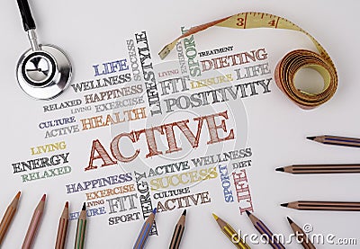 ACTIVE word cloud, fitness, sport, health concept Stock Photo