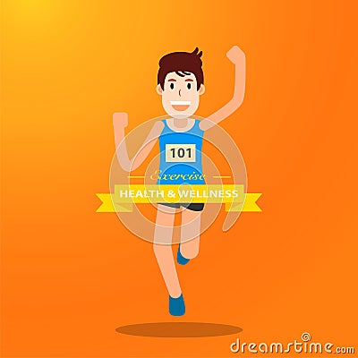 Active young man running and training for marathon sport Vector Illustration