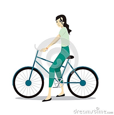 Active young woman riding on bicycle Vector Illustration