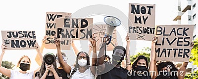 Activist movement protesting against racism and fighting for equality - Demonstrators from different cultures and race protest Editorial Stock Photo