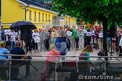 Activist protestors demonstration, in Helsinki Editorial Stock Photo