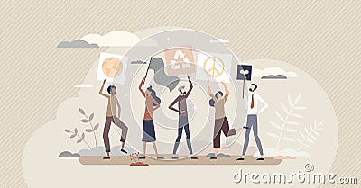 Activist protests and demonstration as equality support tiny person concept Vector Illustration