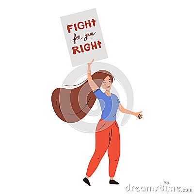 Activist woman holding placard. Vector Illustration