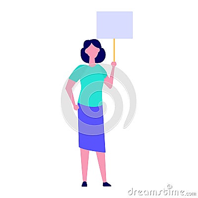 Activist woman or Protester holding blank banner. Flat style Vector Illustration