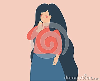 Activist woman saying NO and rejects something in front of her. STOP and ENOUGH concept Vector Illustration