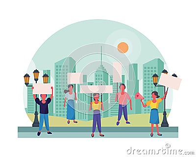 Activists people with protest banners Vector Illustration