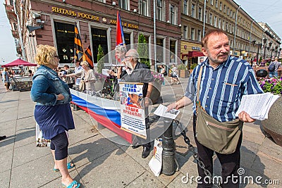 Activists of the pro-Putin anti-western organization NLM SPb (National Liberation movement), on the Nevsky Prospekt. Editorial Stock Photo