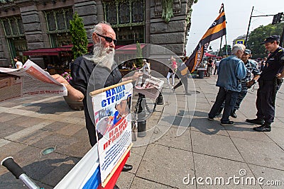 Activists of the pro-Putin anti-western organization NLM SPb (National Liberation movement), on the Nevsky Prospekt. Editorial Stock Photo