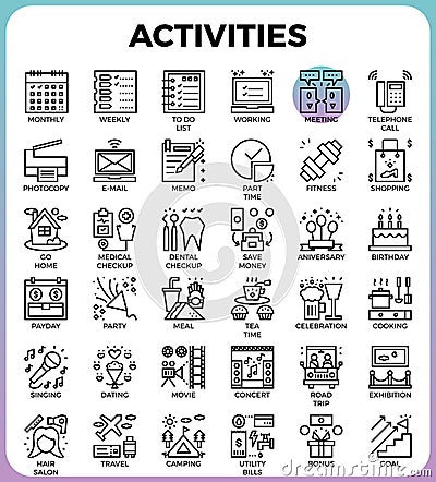 Daily Activities concept detailed line icons Vector Illustration