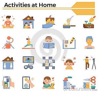 Activities at home icon set Stock Photo