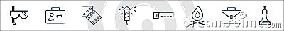 Activities line icons. linear set. quality vector line set such as chess game, briefcase, fire, saw, fireworks, dice, suitcase Vector Illustration