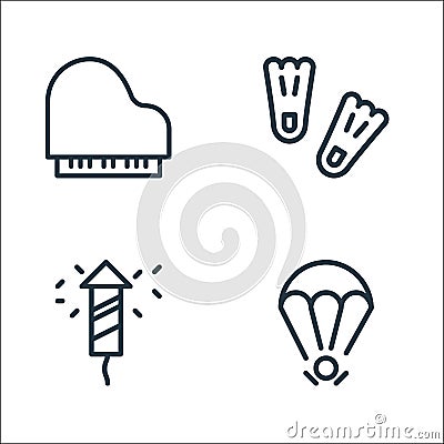 Activities line icons. linear set. quality vector line set such as parachute, fireworks, flipper Vector Illustration