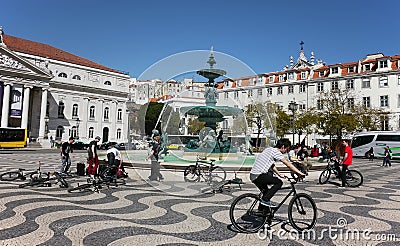 Activities in Rossio Square in Lisbon Portugal Editorial Stock Photo