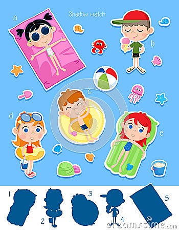 Summer on the beach - Happy kids - Matching game Stock Photo