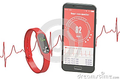 activity tracker or fitness bracelet with smartphone, 3D rendering Stock Photo