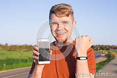 Activity tracker on a man`s wrist Stock Photo