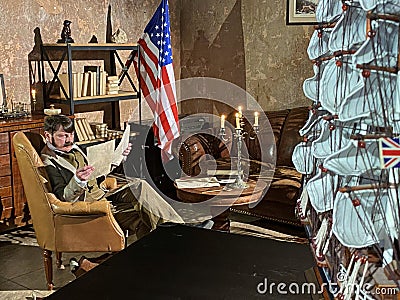 An actor disguised as a 19th century American congressman. Stock Photo