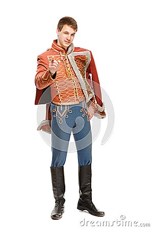 Actor dressed in a military uniform hussar Stock Photo