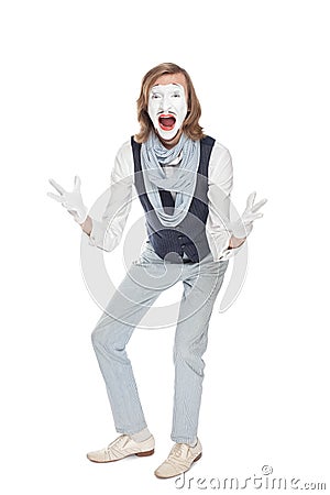 Actor mime shows unbridled joy Stock Photo