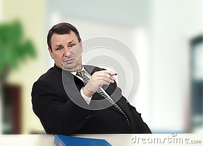 Actor portraying haughty interviewer Stock Photo