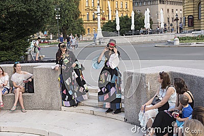 Actors performing at the street in Zagreb Editorial Stock Photo